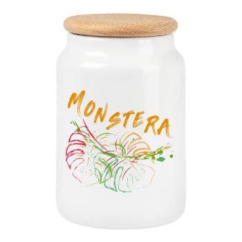 Monstera - Boîte à biscuits avec couvercle en bois - blanc - Devant