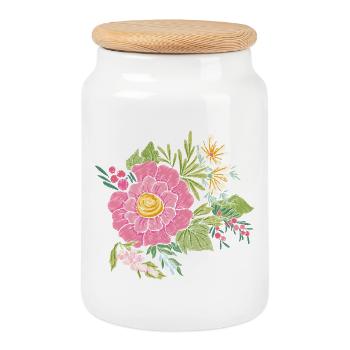 Flower image - Cookie Jar with Wooden Lid - white - Front