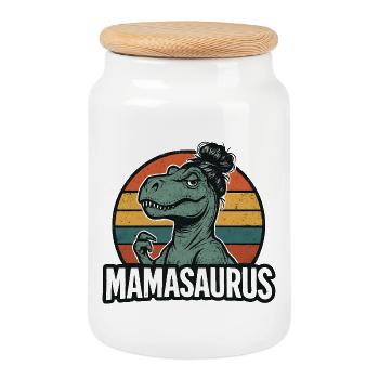 Mamasaurus Maman Maman Idée de cadeau Humour Drôle - Boîte à biscuits avec couvercle en bois - blanc - Devant