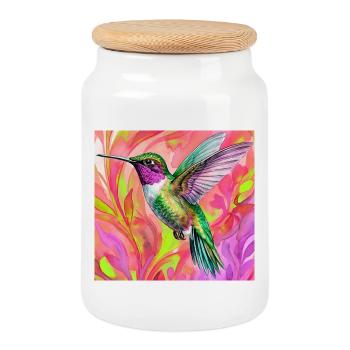 hummingbird - Cookie Jar with Wooden Lid - white - Front