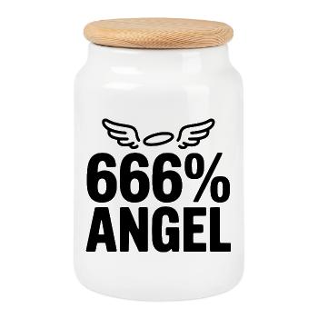 666 % Engel - Keksdose mit Holzdeckel - Weiß - Vorne