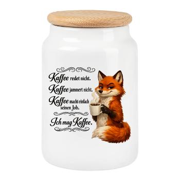 Kaffee Redet Nicht Kaffee Jammert Nicht Fuchs - Keksdose mit Holzdeckel - Weiß - Vorne