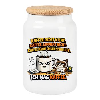 Kaffee Redet Nicht Kaffee Jammert Nicht  - Keksdose mit Holzdeckel - Weiß - Vorne