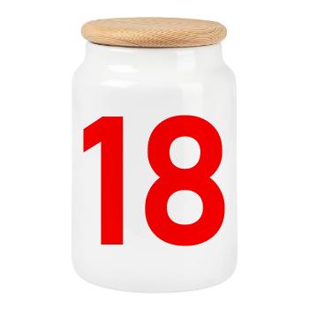 18. 18 JAHRE ALT. 18-JÄHRIGES JUBILÄUM. 18. GEBURTSTAG. - Keksdose mit Holzdeckel - Weiß - Vorne