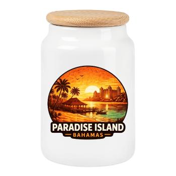 Destination de vacances aux Bahamas Paradise Island Coucher de Soleil - Boîte à biscuits avec couvercle en bois - blanc - Devant