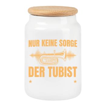 Tuba Geschenk – Keine Sorge Tubist - Keksdose mit Holzdeckel - Weiß - Vorne