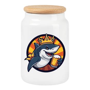 Shark Beer Funny - Cookie Jar with Wooden Lid - white - Front