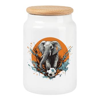 Elephant Football Team - Cookie Jar with Wooden Lid - white - Front