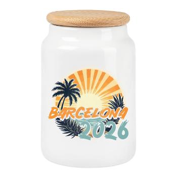 Barcelona 2026 - Cookie Jar with Wooden Lid - white - Front