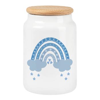 Rainbow with clouds - Cookie Jar with Wooden Lid - white - Front