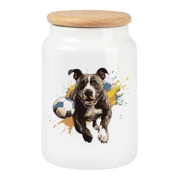 Staffordshire Bull Terrier Dog Football - Boîte à biscuits avec couvercle en bois - blanc - Devant