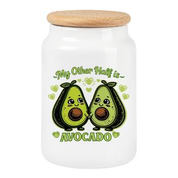 My other half is avocado - Cookie Jar with Wooden Lid - white - Front