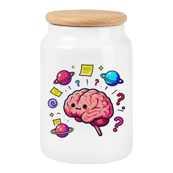 Kawaii Cosmic Brain - Cookie Jar with Wooden Lid - white - Front