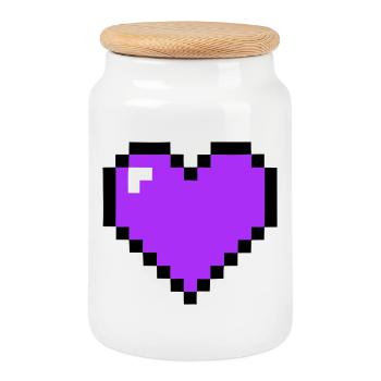 Pixel Heart 8-Bit Health - Cookie Jar with Wooden Lid - white - Front