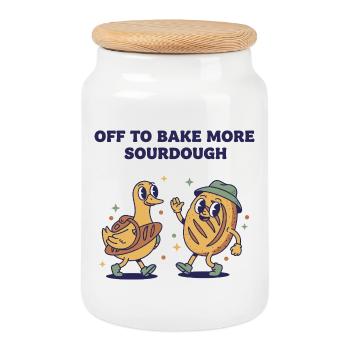 Off To Bake More Sourdough Bread Baking Era - Cookie Jar with Wooden Lid - white - Front