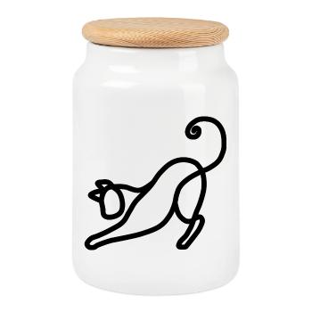 Minimalist Cat - Cookie Jar with Wooden Lid - white - Front