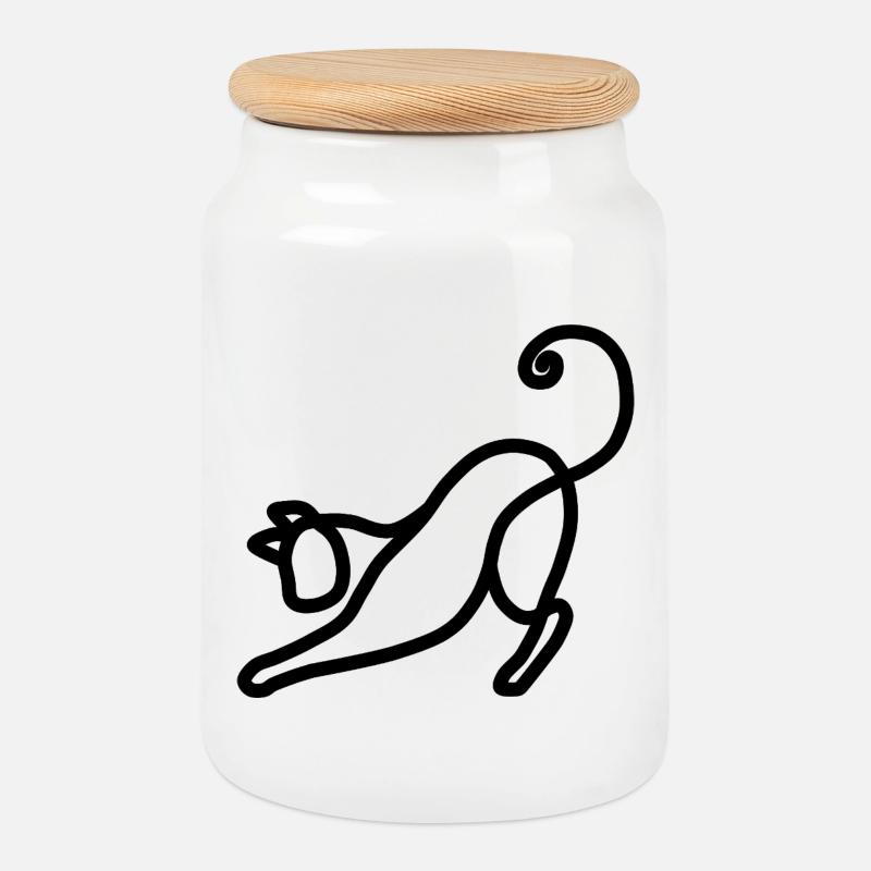 Minimalistische Katze - Keksdose mit Holzdeckel - Weiß