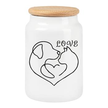Ein Herz für Hund & Katze – One-Line Art Love - Keksdose mit Holzdeckel - Weiß - Vorne