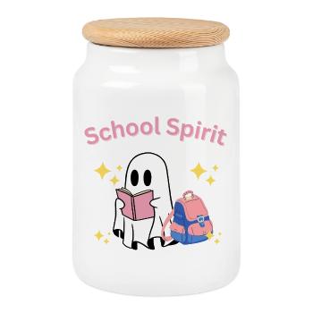School Spirit Ghost Teacher Halloween - Cookie Jar with Wooden Lid - white - Front