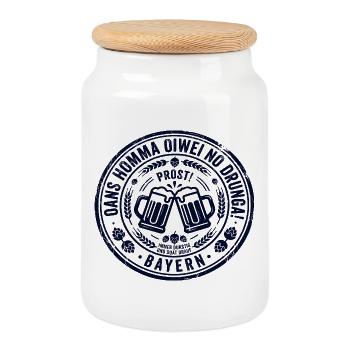 Oans hamma oiwei no – Bavarian logo - Cookie Jar with Wooden Lid - white - Front