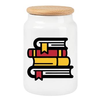 Book Stack Reading BookTok Colorful - Cookie Jar with Wooden Lid - white - Front