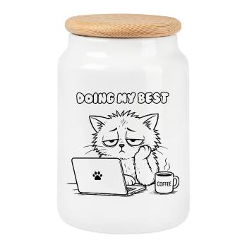 Feline Office Motivation - Cookie Jar with Wooden Lid - white - Front