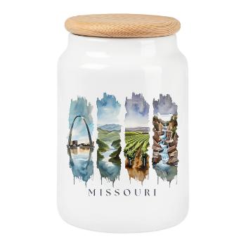 Voyage de vacances dans le Missouri – Motif de l’Arche de la Porte - Boîte à biscuits avec couvercle en bois - blanc - Devant