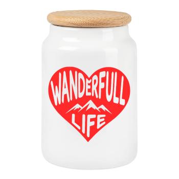 Wanderfull Life, Wander-Herz mit Bergsilhouetten - Keksdose mit Holzdeckel - Weiß - Vorne