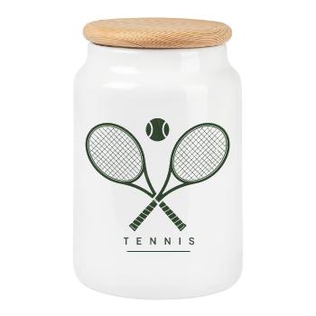Conception de raquette de tennis croisée - Boîte à biscuits avec couvercle en bois - blanc - Devant