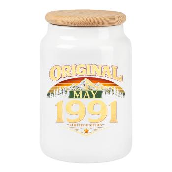 Cadeau du 35e anniversaire Original mai 1991 - Boîte à biscuits avec couvercle en bois - blanc - Devant