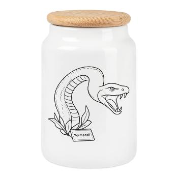 Cobra-Wappen-Linienkunst mit Laub - Keksdose mit Holzdeckel - Weiß - Vorne