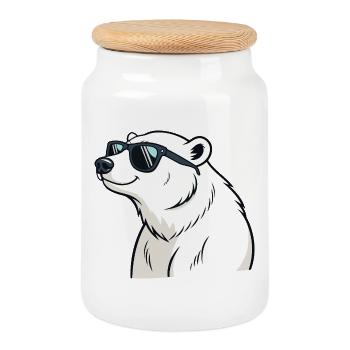Cooler Eisbär mit Brille - Keksdose mit Holzdeckel - Weiß - Vorne