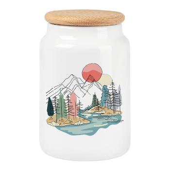 Landscape Mountain Boho Nature Minimalist - Cookie Jar with Wooden Lid - white - Front