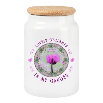 fleur fleurie rose violette fleur florale - Boîte à biscuits avec couvercle en bois - blanc - Devant