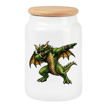 Ernsthafter Dabbing Drache - Keksdose mit Holzdeckel - Weiß - Vorne