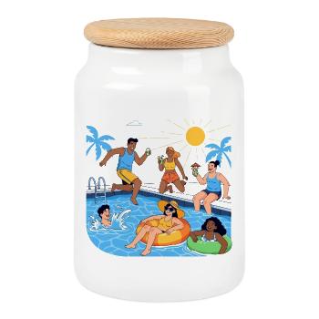 Summer Fun by the Pool Party Good Mood - Cookie Jar with Wooden Lid - white - Front