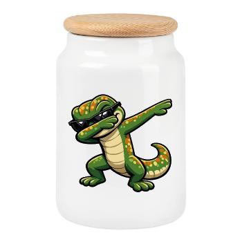 Dabbing Gecko - Keksdose mit Holzdeckel - Weiß - Vorne
