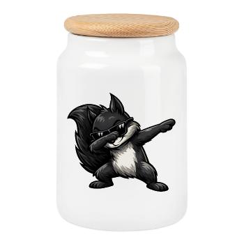 Dabbing Black Squirrel - Cookie Jar with Wooden Lid - white - Front