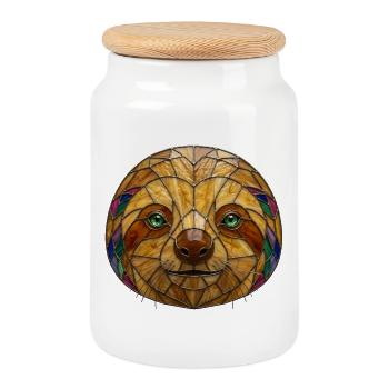 Mosaik mit Buntglas-Faultier - Keksdose mit Holzdeckel - Weiß - Vorne