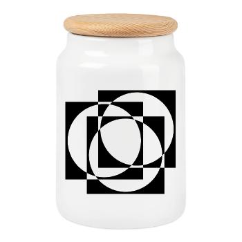 geometric circles and squares pattern - Cookie Jar with Wooden Lid - white - Front