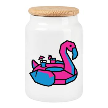 Flamingo Schwimmtier Pool Party - Keksdose mit Holzdeckel - Weiß - Vorne