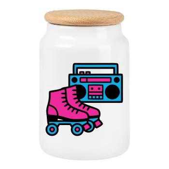 Roller Skates Boombox 80s Retro - Cookie Jar with Wooden Lid - white - Front