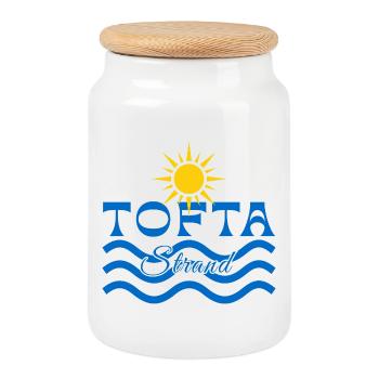 Tofta Strand-Sonne und Wellen - Keksdose mit Holzdeckel - Weiß - Vorne