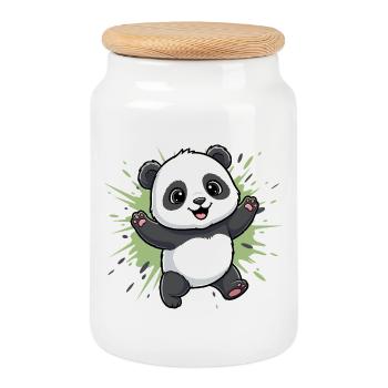 Fond du Panda Spritz Câlin - Boîte à biscuits avec couvercle en bois - blanc - Devant