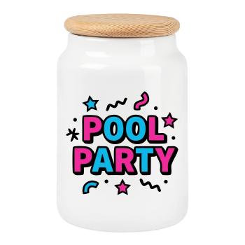 Pool Party 90er Schriftzug - Keksdose mit Holzdeckel - Weiß - Vorne