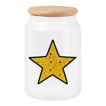 Imprimé vintage en étoile dorée - Boîte à biscuits avec couvercle en bois - blanc - Devant