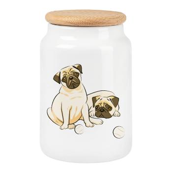 Duos de pugs joueur et rêveur - Boîte à biscuits avec couvercle en bois - blanc - Devant