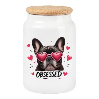 Obsessed Hund mit Herzbrillen - Keksdose mit Holzdeckel - Weiß - Vorne
