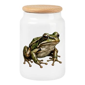 Art géométrique de polygones de grenouilles - Boîte à biscuits avec couvercle en bois - blanc - Devant