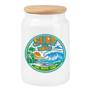 Sun-Beach-Surf - Keksdose mit Holzdeckel - Weiß - Vorne